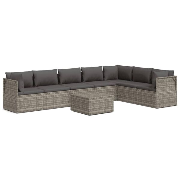 vidaXL Set Divani da Giardino 8 pz con Cuscini in Polyrattan Grigio