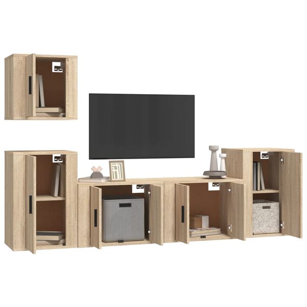 vidaXL Set di Mobili Porta TV 5 pz Rovere Sonoma in Legno Multistrato