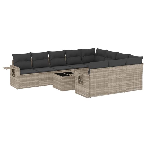 vidaXL Set Divani da Giardino 11 pz con Cuscini in Polyrattan Grigio