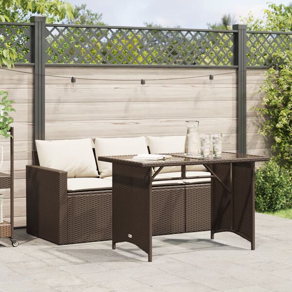 vidaXL Set da Pranzo da Giardino 2pz con Cuscini in Polyrattan Marrone