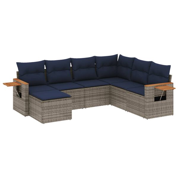 vidaXL Set Divani da Giardino 7 pz con Cuscini Grigio in Polyrattan