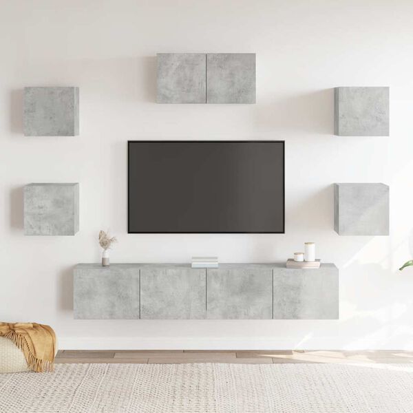 vidaXL Set di Mobili Porta TV 7 pz Grigio Cemento in Legno Multistrato