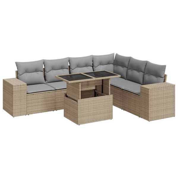 vidaXL Set Divani da Giardino 7 pz con Cuscini Beige in Polyrattan
