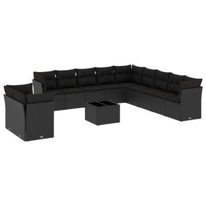 vidaXL Set Divani da Giardino 12 pz con Cuscini Nero in Polyrattan