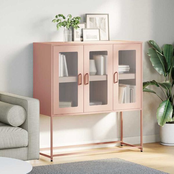 vidaXL Credenza Rosa 100,5x39x107 cm in Acciaio Laminato a Freddo