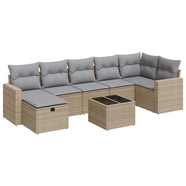 vidaXL Set Divano da Giardino 8 pz con Cuscini Beige in Polyrattan