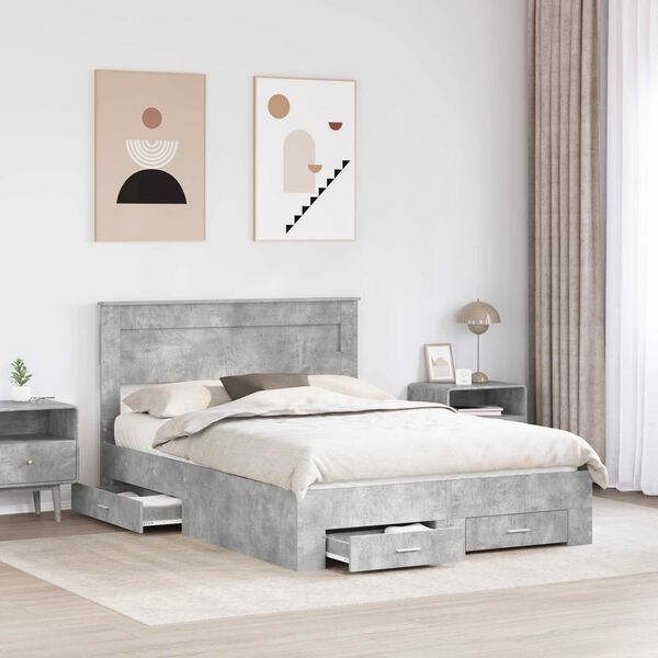vidaXL Struttura del letto con testiera Grigio cemento 140 x 190 cm