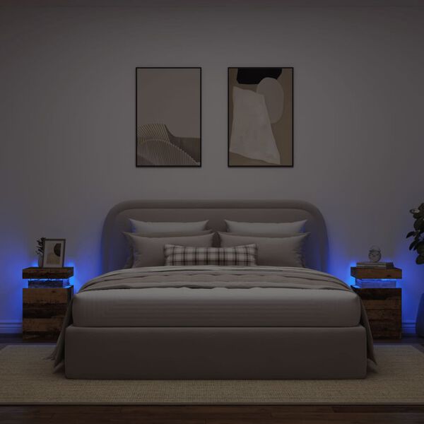vidaXL Comodini con LED 2 pz Legno Antico 35x39x55 cm in Truciolato