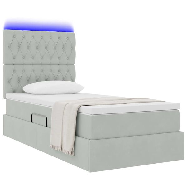 vidaXL Letto con contenitore e LED Grigio chiaro 100 x 200 cm Velluto
