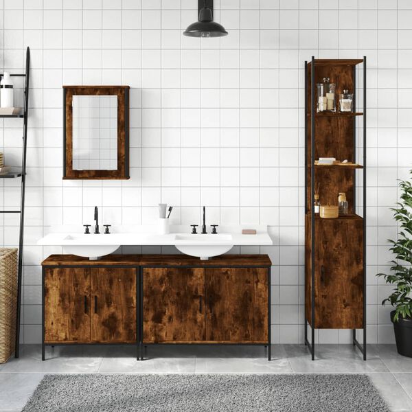 vidaXL Set Mobili da Bagno 4 pz Rovere Fumo in Legno Multistrato