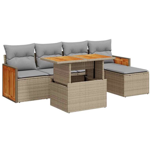 vidaXL Set Divano da Giardino 6 pz con Cuscini Beige Polyrattan Acacia