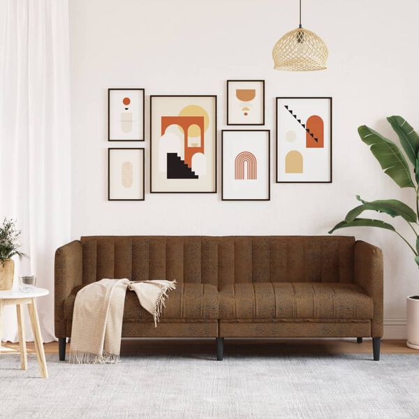 vidaXL Divano a 3 Posti Marrone in Similpelle Scamosciata