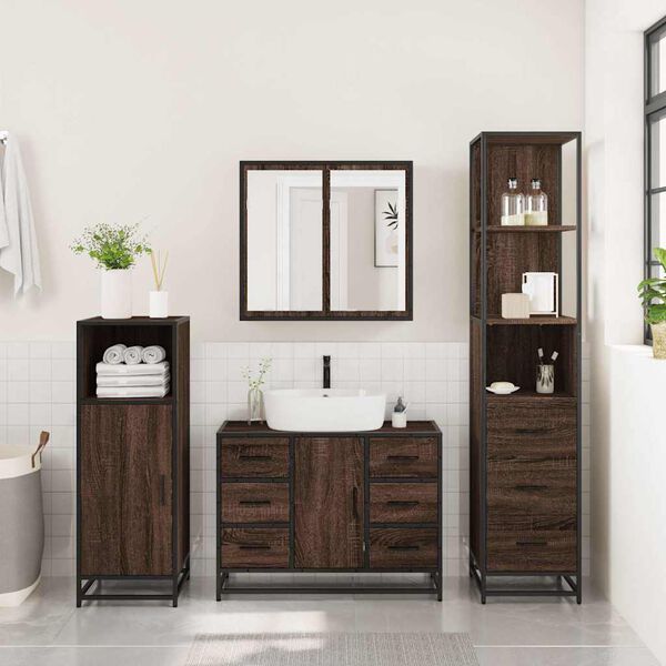 vidaXL Set Mobili da Bagno 3 pz Rovere Marrone in Legno Multistrato