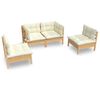 vidaXL Set Divani da Giardino 4 pz con Cuscini Crema in Massello di Pino