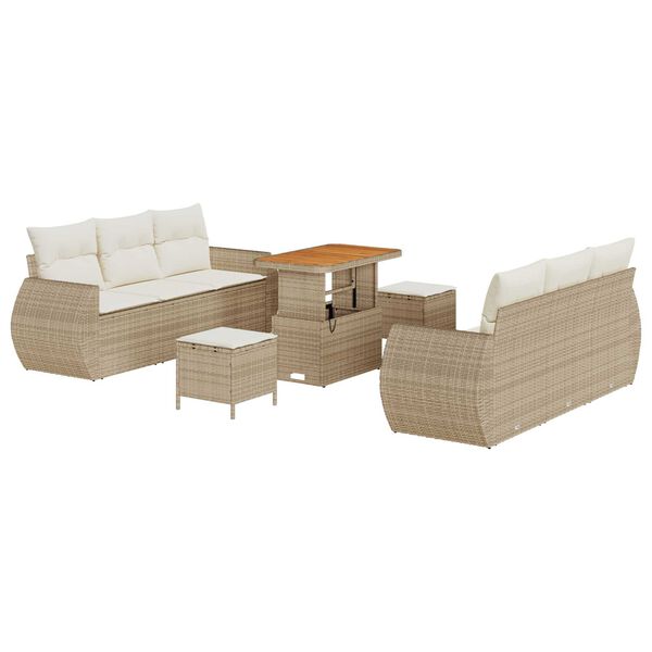 vidaXL Set Divano da Giardino con cuscino 9 pcs Beige polyrattan