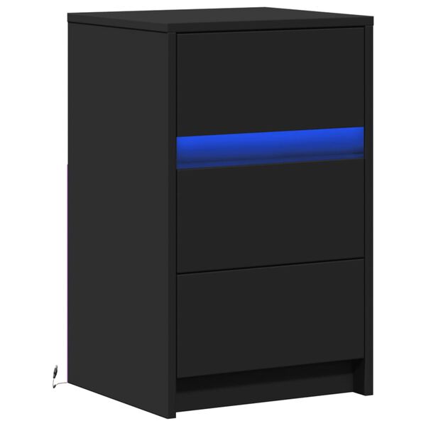 vidaXL Comodino con Luci LED Nero in Legno Multistrato