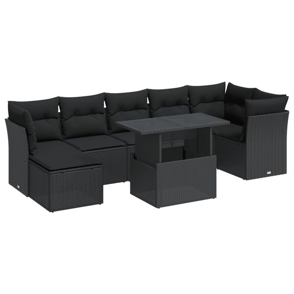 vidaXL Set Divani da Giardino con Cuscini 8 pz Nero in Polyrattan