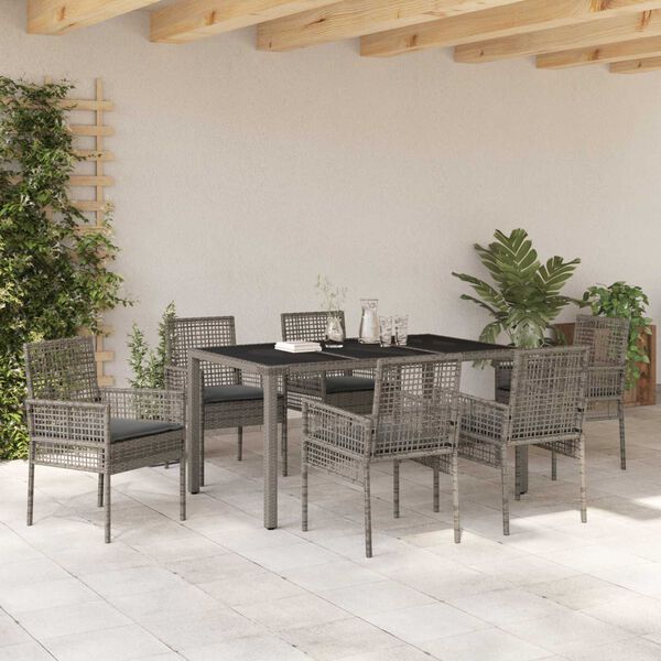 vidaXL Set da Pranzo per Giardino 7 pcs Grigio polyrattan