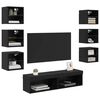 vidaXL Mobile TV con luci a strisce a LED 8 pcs Rovere Nero Vetro