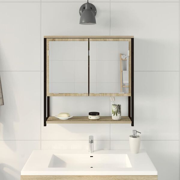 vidaXL Specchio da bagno con lo scaffale Beige 60 x 16 x 60 cm