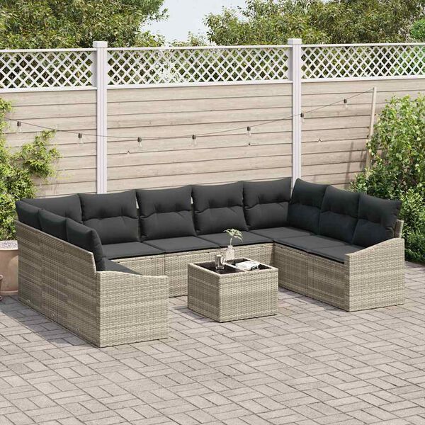 vidaXL Set Divano da Giardino 10 pcs Grigio chiaro Poly Rattan