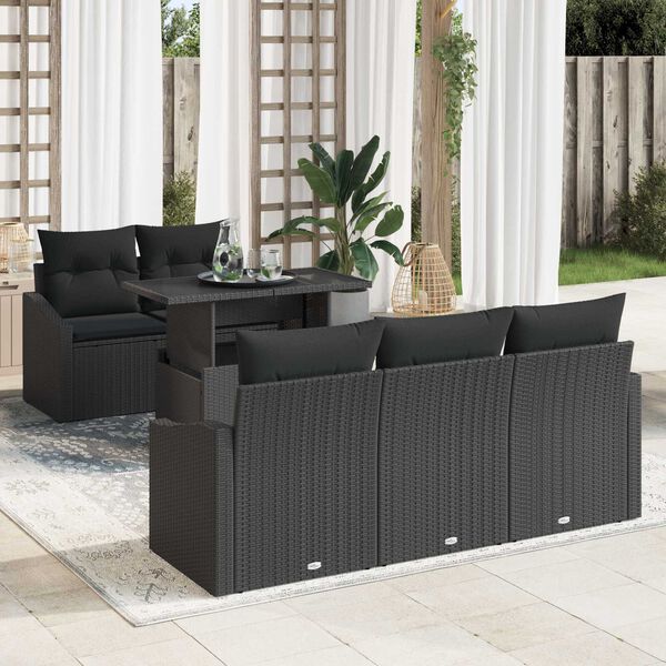 vidaXL Set Divano da Giardino con archiviazione 6 pcs Nero polyrattan