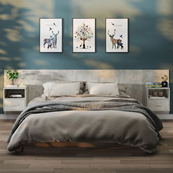 vidaXL Comodini a Muro 2 pz Grigio Cemento