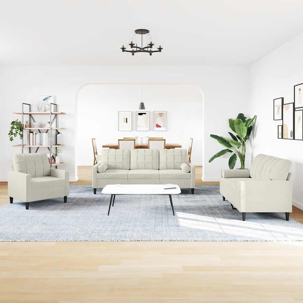 vidaXL Set di Divani 3 pz con Cuscini e Rinforzi Crema in Velluto