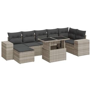vidaXL Set Divano da Giardino 8pz con Cuscini Grigio Chiaro Polyrattan