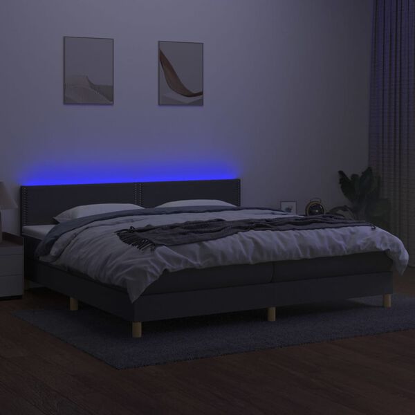 vidaXL Letto a Molle Materasso e LED Grigio Scuro 200x200cm in Tessuto