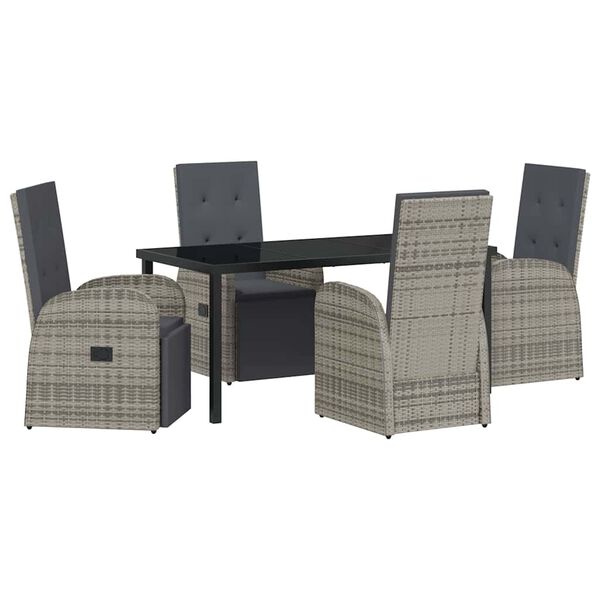 vidaXL Set da Pranzo per Giardino con cuscino 5 pcs Grigio polyrattan