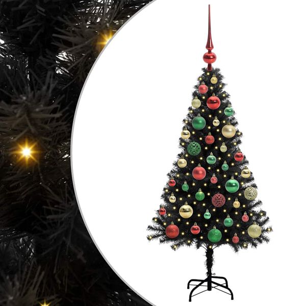 vidaXL Albero di Natale con 150 LED con supporto Nero 120 cm PVC