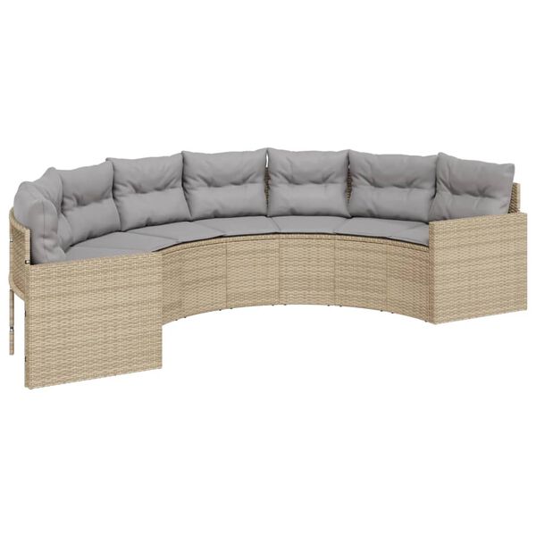 vidaXL Divano Giardino Tavolo e Cuscini Semicircolare Beige Polyrattan
