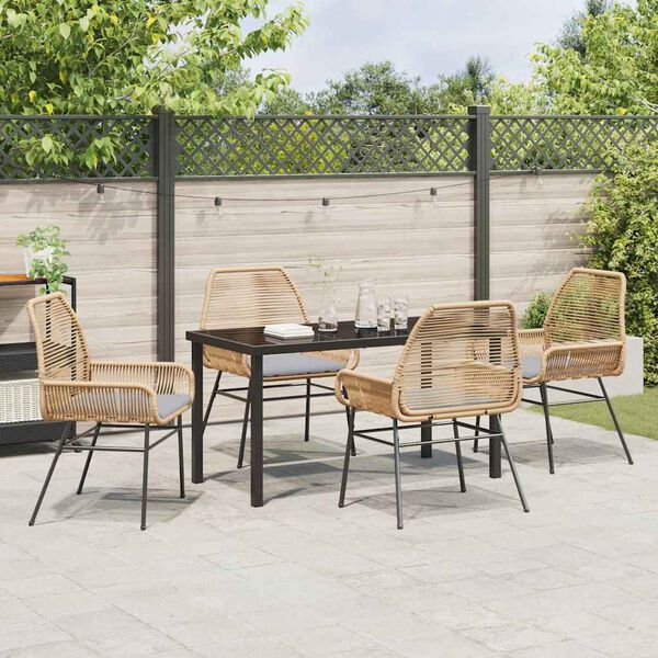 vidaXL Set da Pranzo per Giardino con cuscino 5 pcs Marrone polyrattan