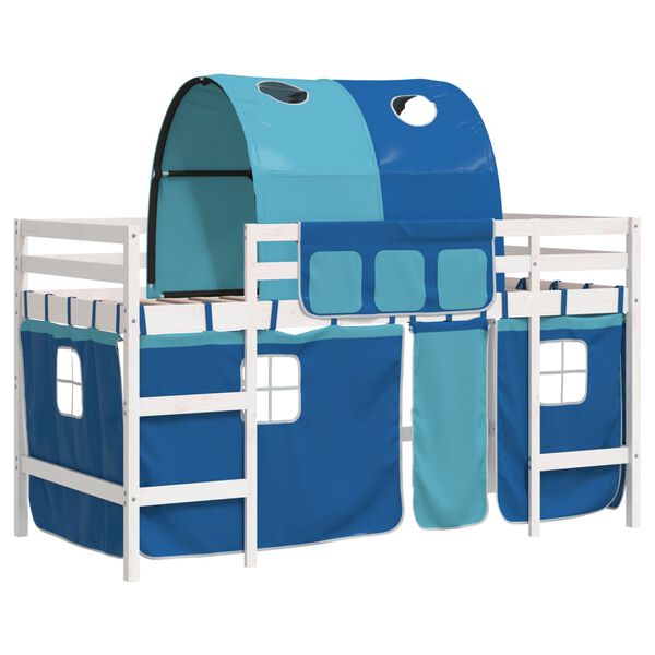 vidaXL Letto a Soppalco con Tunnel Bambini Blu 90x200cm Massello Pino