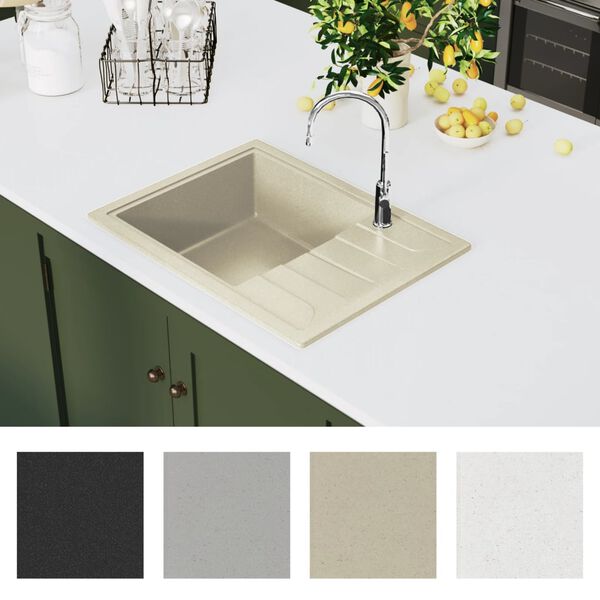 vidaXL Lavello da Cucina con Foro Troppopieno Ovale Beige in Granito