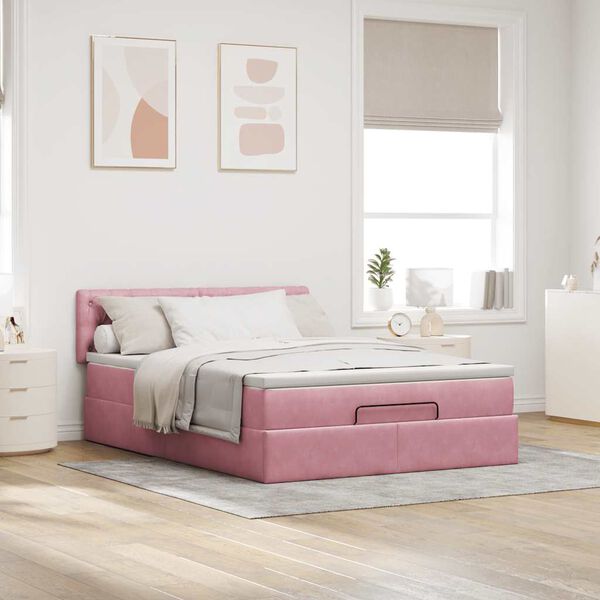 vidaXL Struttura Letto Pouf con Materasso Rosa 140x190 cm in Velluto
