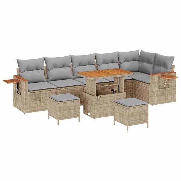 vidaXL Set Divano da Giardino con cuscino Beige Poly Rattan