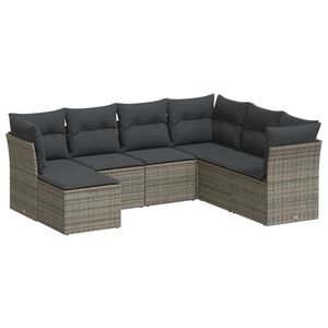 vidaXL Set Divani da Giardino 7 pz con Cuscini Grigio in Polyrattan