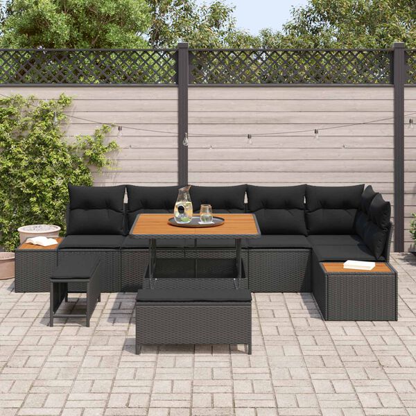 vidaXL Set Divano da Giardino 9 pcs Nero polyrattan