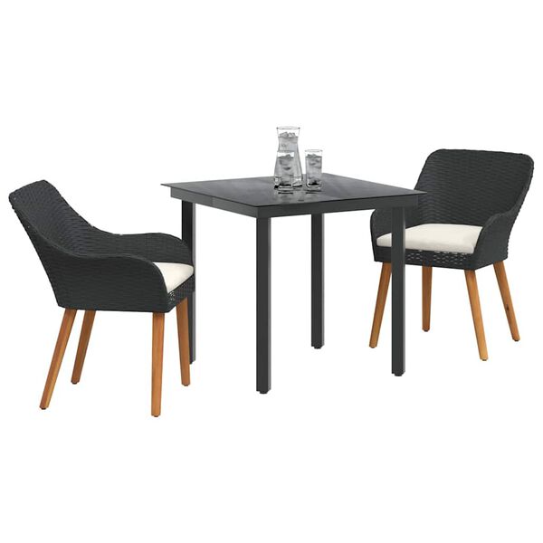 vidaXL Set da Pranzo per Giardino con cuscino 3 pcs Nero polyrattan
