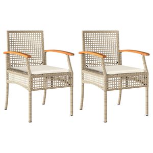vidaXL Sedie da Giardino con Cuscini 2 pz Beige in Polyrattan e Acacia
