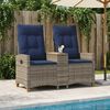 vidaXL Panchina reclinabile con tavolo Grigio e Blu Navy polyrattan