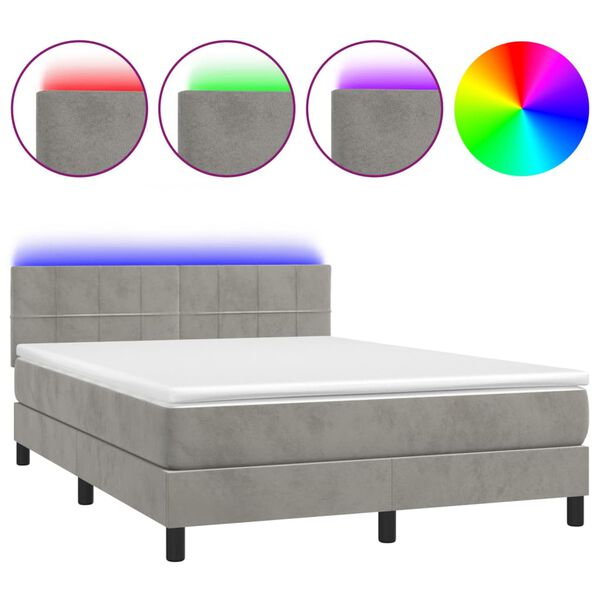 vidaXL Letto a Molle con Materasso e LED Grigio Chiaro 140x190 cm Velluto