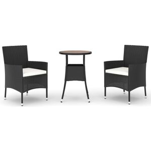 vidaXL Set Bistr&ograve; da Giardino 3 pz con Cuscini in Polyrattan Nero