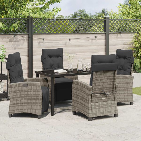 vidaXL Set da Pranzo per Giardino con cuscino 5 pcs Grigio polyrattan