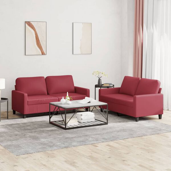 vidaXL Set di Divani 2 pz con Cuscini Rosso Vino in Similpelle