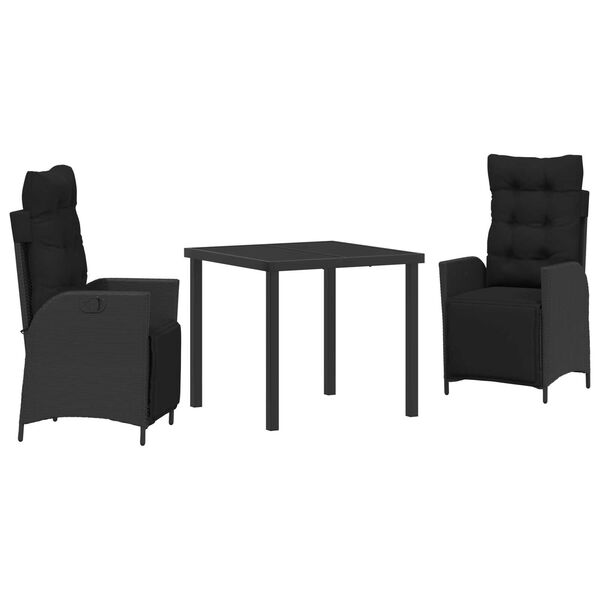 vidaXL Set da Pranzo per Giardino con cuscino 3 pcs Nero polyrattan