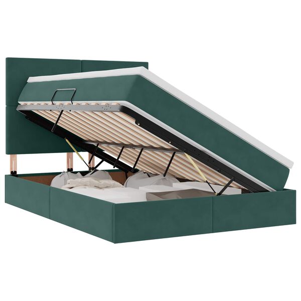 vidaXL Letto con contenitore e LED Verde Scuro 140 x 190 cm Velluto