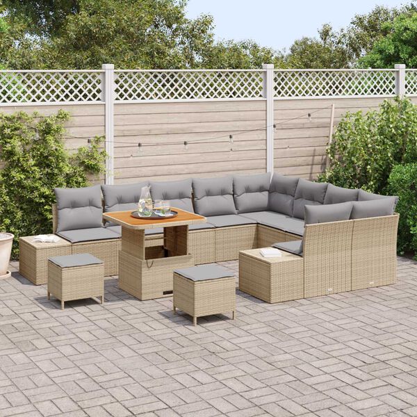 vidaXL Set Divano da Giardino 12 pcs Beige Poly Rattan